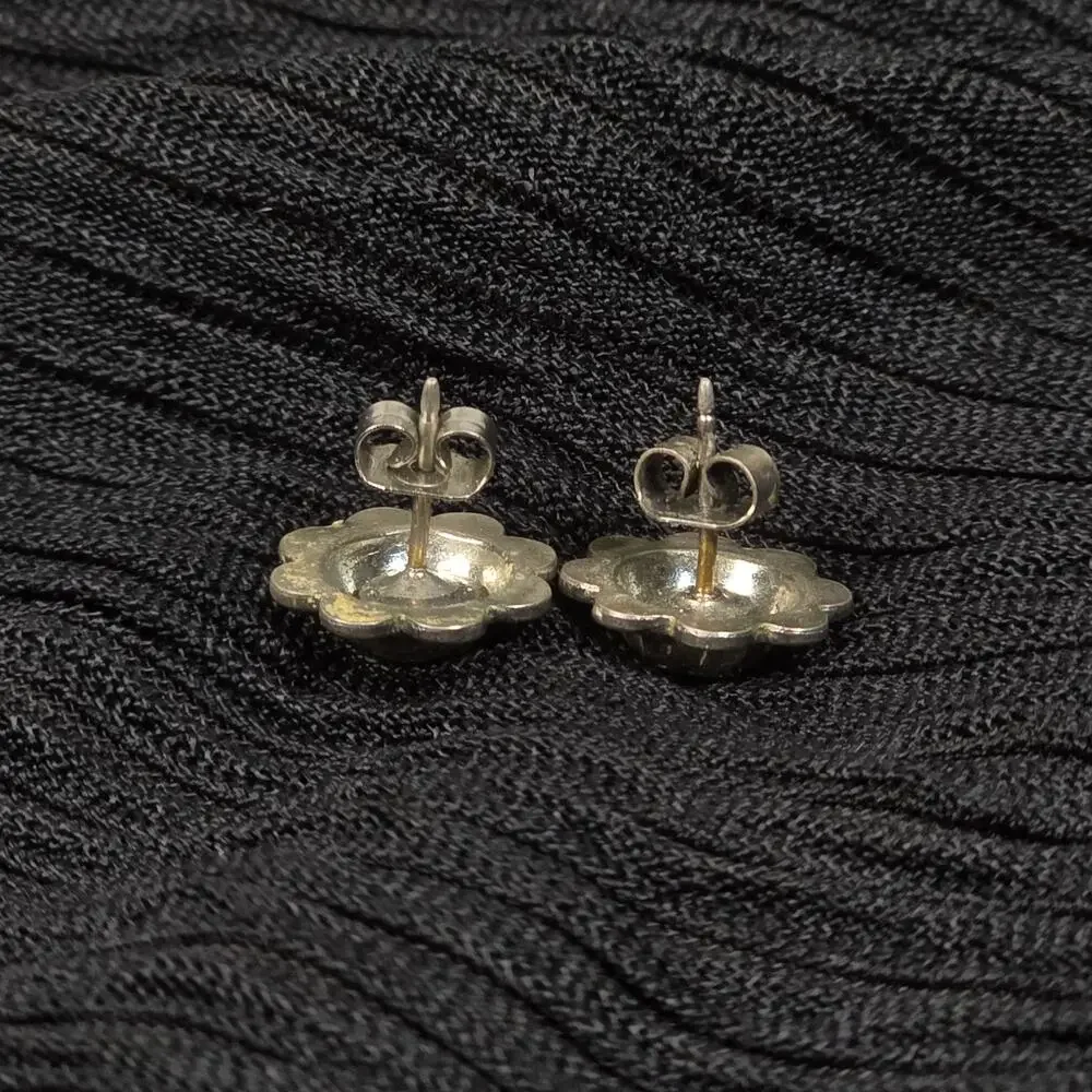 Vintage Silver Tone Floral Concho Stud Earrings Western Boho